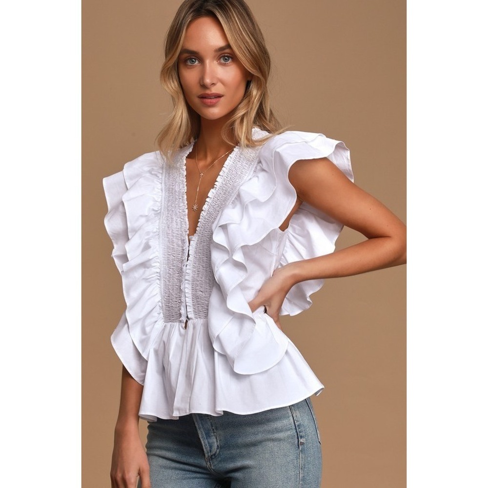 Lulus In A Ruffle White Ruffled Hook And Eye Top - Size L